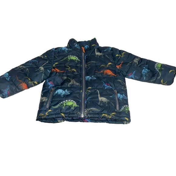 H&M Navy, Green, Orange Dinosaur Puffer‎ Jacket - NO HOOD - Size 2-3 years - Picture 1 of 10